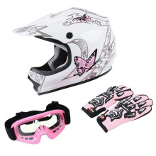 SLMOTO Youth Kids Motocross Helma DOT Approved Offroad Street helma Moto helma Dirt Bike Motokrosov ctyrkolka Pink Butterfly Helma+Brle+Rukavice Pi