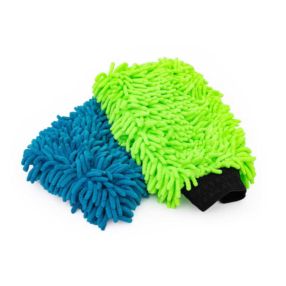 The Rag Company - Premium Chenille Microfiber Knobby Wash Mitts - Perfect For Car Washing And Detailing; Scratch-Free Lint-Free Double-Sided Plush 810014141220