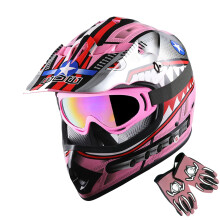 1Storm Youth Motokrosov prilba Detsk Motocyklov prilba Shark Pink + brle + MG Youth Pink Glove Bundle