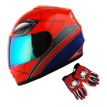 1Storm Youth Detsk Motocyklov celooblicejov prilba Street Bike BMX MX Spider Red + MG Youth Glove Bundle