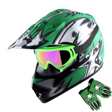 1Storm Jeugd Crosshelm BMX MX ATV Crossmotorhelm Mat Ster Groen + Bril + MG Jeugd Groene Handschoenbundel