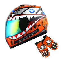 1Storm Youth Kids Motocykl Celooblicejov prilba Street Bike BMX MX Shark Orange + MG Youth Glove Bundle