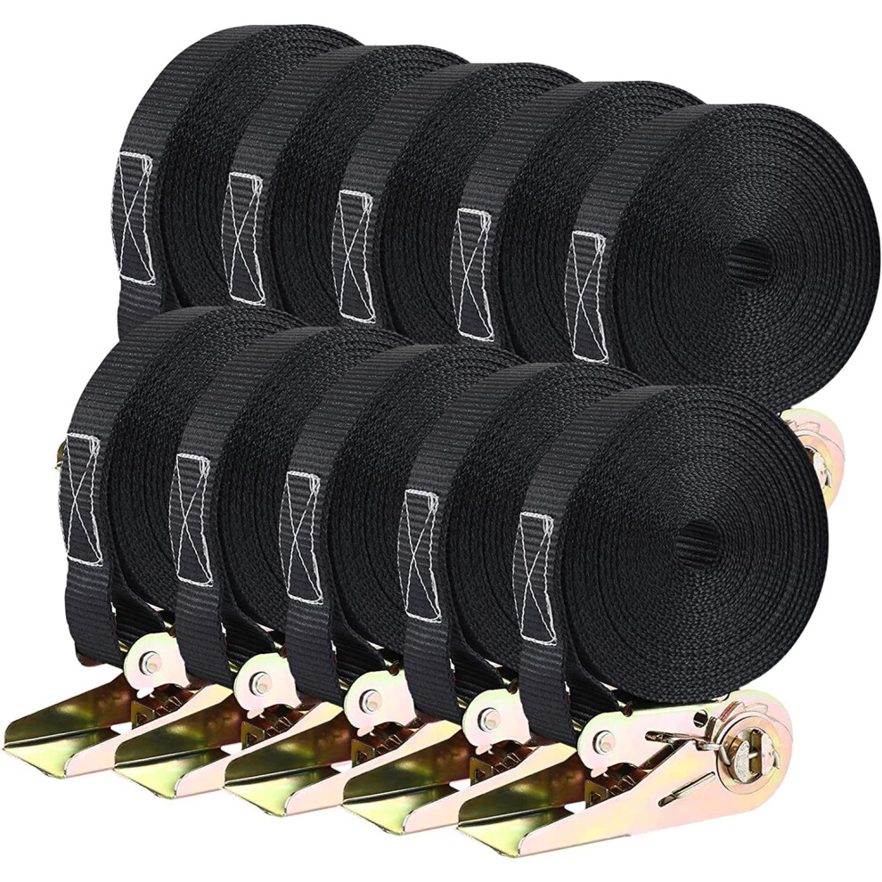 Tlgreen Black 10 Pack Lashing Ratchet Tie Down Tensioning Belts, 6M Long 25Mm Tensioning Belts With Adjustable Lashing Belts Tensile Strength 800 Kg, For Load