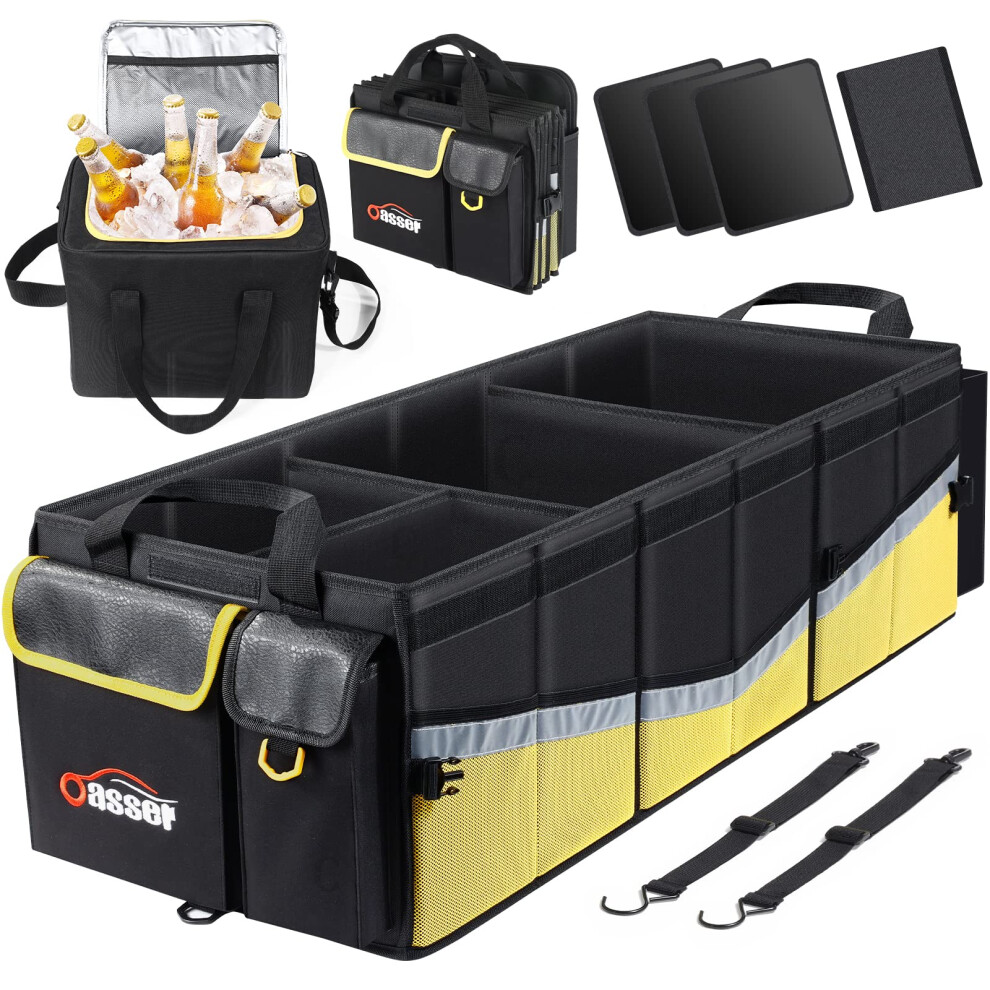 Oasser Trunk Organizer With Cooler Bag Large Collapsible Car Trunk Organizer For Suv With Multi Compartments Car Storage Organizer Grocery With Lid 6974215746463