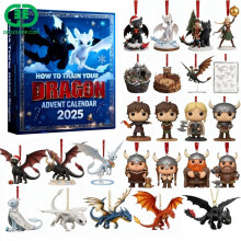 (B) 2025 How to Train Your Dragon Advent Calendar – 24 Days Christmas Countdown Box with Mini Figures & Ornaments Gift Set