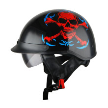 1Storm Motocyklov polooblicejov prilba Mopeds Scooter Pilot se zatahovacm vnitrnm kourovm hledm Cerven lebka