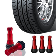 BHock Auto 5 stks TR413 Chrome Rubber Ventiel Snap-in Band Ventiel voor 0.453 Inch Velggaten Universal Fit voor Auto's & Vrachtwagens (Rood)
