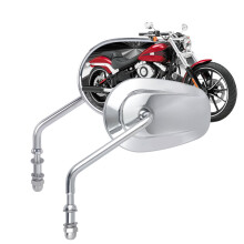 Krom tilspidsede motorcykel bakspejle Lang stilk 8 mm motorcykelstyr sidespejle kompatible med Harley Road King V-ROD Sportster Dyna Softail Stre