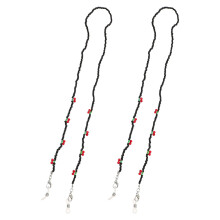 2 kralenketting bril en mondkap - kersenmotief, zwart