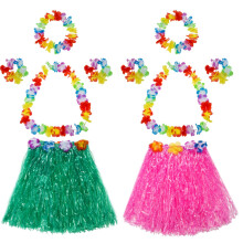 TOODOO Elastischer hawaiianischer Hula-Grasrock mit Blumenkostm-Set fr Party, Strand, Tanz, Kostm, mehrfarbig, 2 Sets