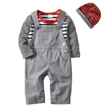 Barboteuse  rayures  manches longues pour bb garon, ensemble de vtements 3 pices avec chapeau (18-24 mois) gris