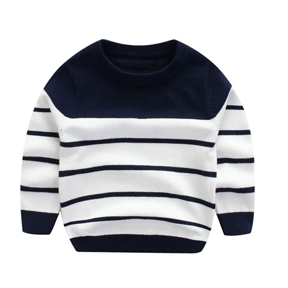 Peecabe Toddler Baby Cable Knit Sweater for Boys Long Sleeve Crewneck Striped Cotton Pullover Sweatshirt Fall Winter 1-5T (3T Navy)-image-OPC-PM8TPJQ-NEW