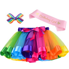 Set di costumi con gonna tut? arcobaleno a strati con fermagli per capelli e fascia in raso per la festa di compleanno delle ragazze