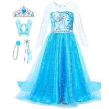 Esvaiy Mädchen-Prinzessin-Elsa-Kleid-Kostüm – Geburtstagsparty-Verkleidung für Kleinkinder (6–7 Jahre, Blau)