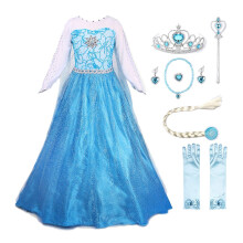 JerrisApparel Prinzessin Kleid Königin Kostüm Cosplay Dress Up mit Zubehör (4-5 Blau mit Zubehör)