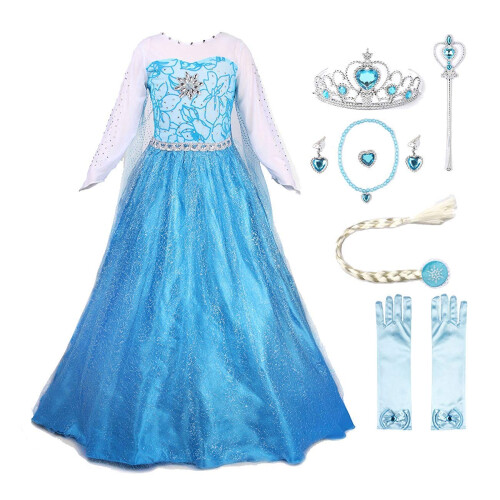 JerrisApparel Πριγκίπισσα Φόρεμα Κοστούμι Βασίλισσας Cosplay με Αξεσουάρ (4-5, Μπλε)