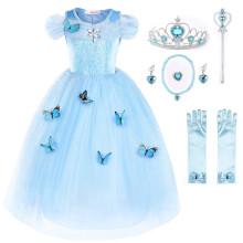 JerrisApparel Flower Girls Dress Princezna Kostm Butterfly Girl (4 roky Sky Blue s doplnky)