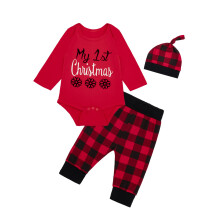 Auggle Infant Baby Boys Girls 3-osainen My First Christmas Snowflake -ruudullinen bodi (3-6 kk) punainen