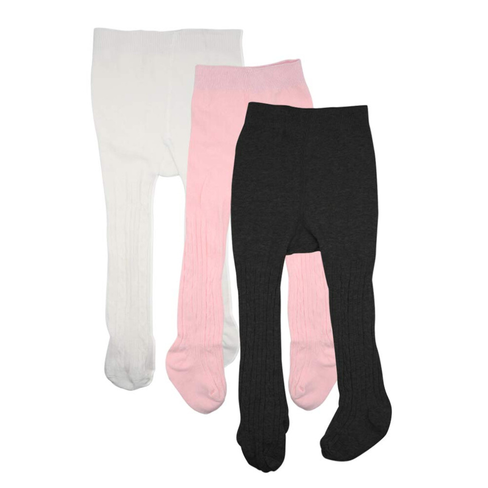 Techcity Baby Meisjes Panty's Peuter Naadloze Legging Kabel Gebreide Katoenen Broek Kousen (Pack Van 3) (3 Pack Zwart Wit Roze 12-24 Maanden)-image