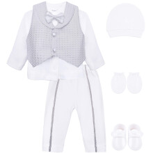 Lilax Baby Jungen Neugeborenen Gentleman Outfit Langarm weißes Hemd mit Weste und Hose 6-teiliger Satz 0-3 Grau