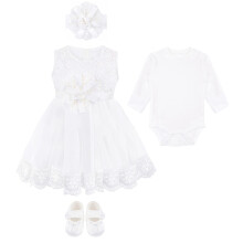 Lilax Baby Mädchen Neugeborenes Taufkleid Set 4-teilig (Weiß, 0-3 Monate)