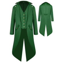 Giacca da frac medievale per ragazzi, costumi di Halloween, gotico, steampunk, vintage, vittoriano, con colletto alto, cappotto uniforme (verde S