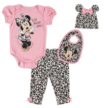 Disney Minnie Mouse Baby Mädchen 4-teiliges Outfit: Bodysuit Hose Lätzchen Mütze Pink 18 Monate