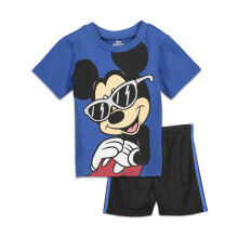 Disney Mickey Mouse Kleinkind-Jungen-Outfit-Set mit T-Shirt und Mesh-Shorts, Marineblau, 4T