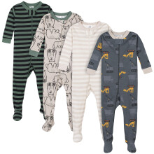 Gerber Baby Jongens 4-Pack Voetpajama's, Beren & Vrachtwagens Grijs, 12 Maanden