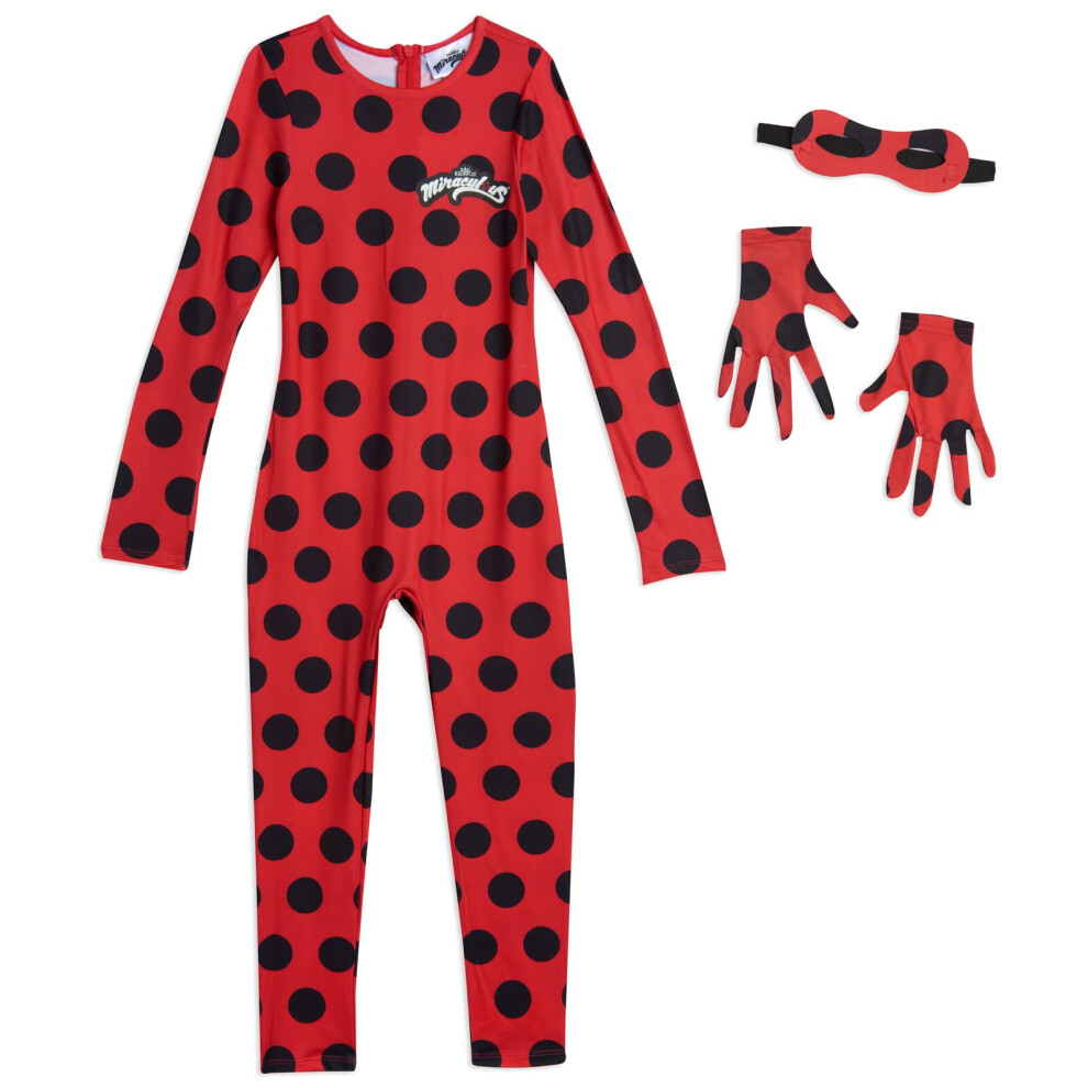 Wonderbaarlijk Lieveheersbeestje Kleine Meisjes Cosplay Jumpsuit Handschoenen En Masker 3-Delig Kostuumset Stippen Rood 5-image
