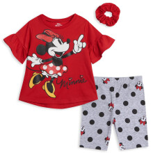 Disney Minnie Mouse 3-teiliges Outfit-Set fr Kleinkinder und Mdchen: T-Shirt-Shorts, Haargummi, Rot/Grau, 3T
