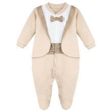 Lilax Baby Boy Gentleman Tuxedo Footie Completo natalizio per le vacanze con papillon (9 mesi Beige)