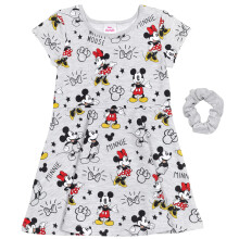 Disney Mickey Mouse Minnie Mouse Skaterkleid für Kleinkinder und Scrunchie, Grau 3T