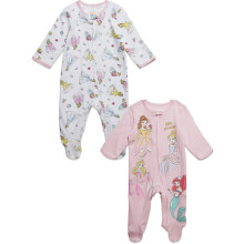 Disney Princess Belle Aurora Cinderella Newborn Baby Girls 2 Pack Zip Up Sleep N' Plays/Pink Newborn