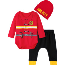 COSLAND Costume da pompiere per neonati, per Halloween, rosso, 0-3 mesi