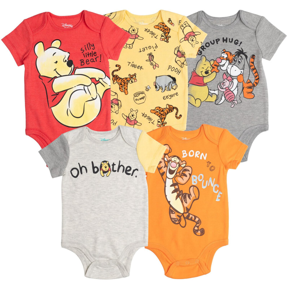 Disney Winnie The Pooh Newborn Baby Boys 5 Pack Bodysuits Tigger Eyeore Piglet 0-3 Months