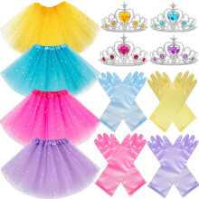 12 Stck Prinzessin Dress Up Tutu Handschuhe Krone Zubehr Tiara Handschuhe Ballett Tutu Rock fr Mdchen Kostm Party Geflligkeiten