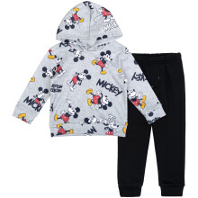 Disney Mickey Mouse Kleinkind-Baby-Jungen-Outfit-Set aus Fleece-Pullover, Kapuzenpullover und Hose, Schwarz/Grau, 18 Monate