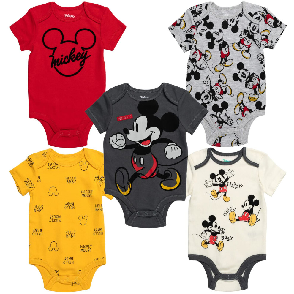 Disney Mickey Mouse Newborn Baby Boys 5 Pack Bodysuits Newborn