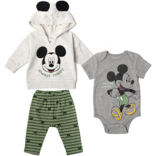 Disney Mickey Mouse Baby Jungen oder Mädchen 3-Teilig: Hose, Hoodie, Bodysuit Grau/Weiß 24 Monate