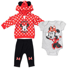 Disney Minnie Mouse Nyfdd pojke eller flicka 3-delad outfitset: Byxor Bodysuit Huvtrja Rd 0-3 mnader