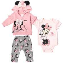 Disney Minnie Maus Baby Jungen oder Mädchen 3-teiliges Outfit-Set: Hose, Bodysuit, Kapuzenpullover Grau/Rosa 12 Monate