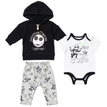 Disney Nightmare Before Christmas Kleinkinder-Baby-Jungen- oder Mdchen-Hoodie-Body und Hose, 3-teiliges Set, Schwarz/Wei, 12 Monate