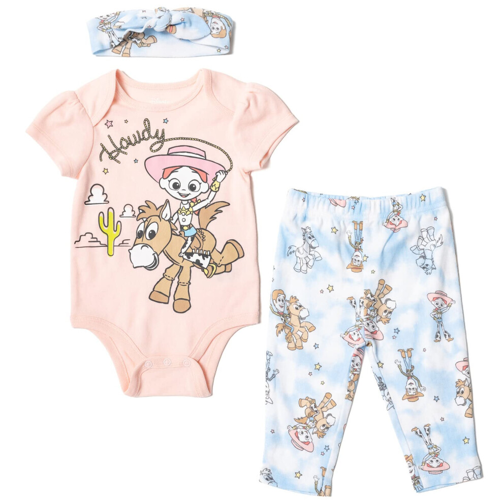 Disney Pixar Toy Story Bullseye Jessie Infant Baby Girls Bodysuit Pants And Headband 3 Piece Outfit 24 Months