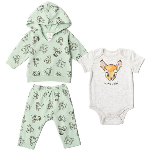 Disney Disney Classics Bambi Fleece-Pullover fr Neugeborene, Jungen oder Mdchen, Fleece-Pullover, Kapuzenpullover, kuschelige Body-Hose, grn/wei, 0