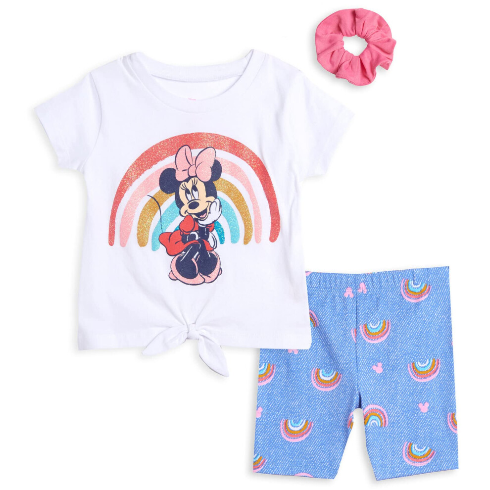 Disney Minnie Mouse 3-Delige Outfitset Voor Kleine Meisjes: T-Shirt Shorts Scrunchy Wit/Blauw 6-image
