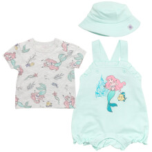 Disney Princess Kleine Meerjungfrau Neugeborenes Baby Mdchen Kurzoverall T-Shirt & Fischerhut 3-teiliges Outfit Blau/Wei Neugeborenes