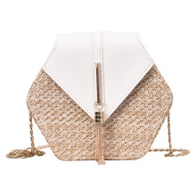 1 mode strohhandtasche, gewebte damen umhängetasche mit kette