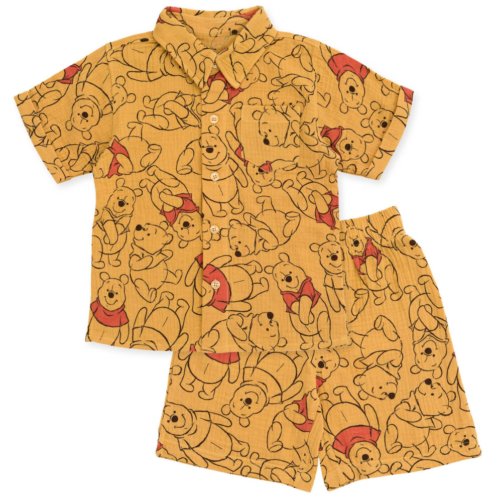 Disney Winnie The Pooh Newborn Baby Boys Cotton Gauze Hawaiian Button Down Shirt And Shorts Outfit Set Newborn Orange