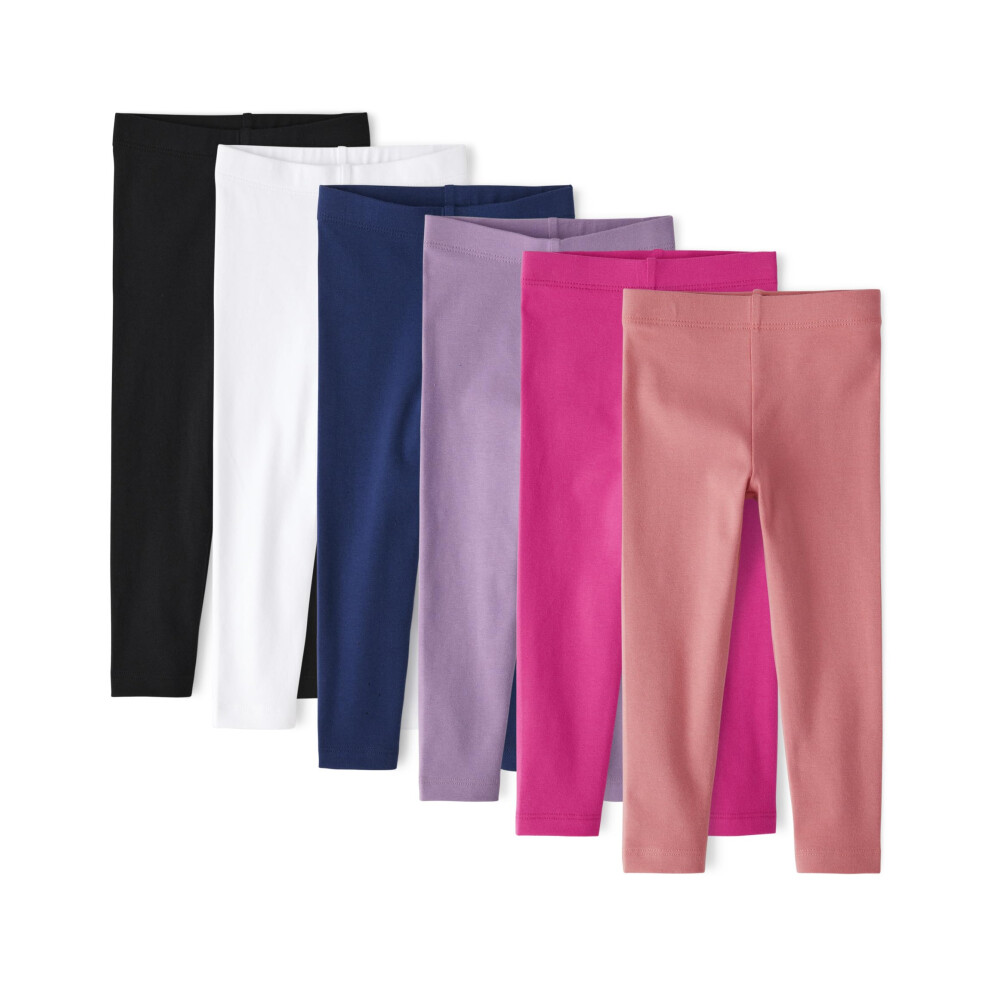 De Basic Solid-Legging Voor Kinderen En Peuters, 6-Pack _White | Amethist Juweel | Zwart | Hawaiiaanse Hibiscus | Lotusbloem | Melkweg 12-18 Ma-image